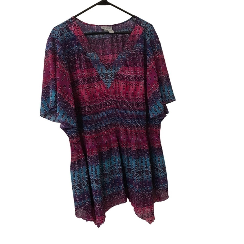 Catherines pleated short sleeve flowy top in pink purple blue size 2X